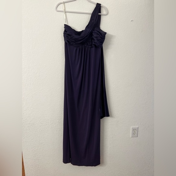 David’s Bridal purple formal one shoulder jersey cascade dress womens size 14 - Picture 1 of 7